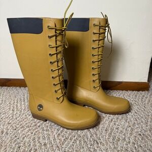 Tall Timberland Women's Wheat Yellow Rubber Lace Up Tall Rain Boots Size 8